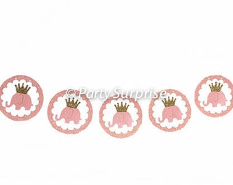 Elephant Garland Pink and Gold Glitter Elephant Garland Girl Baby Shower 1st Birthday Cupcake Toppers Balloon Straws Elephants