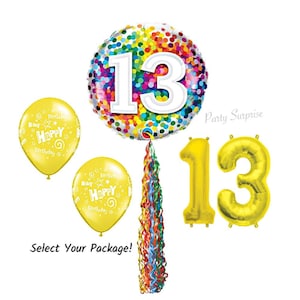 13th Birthday Balloon Package Mylar Foil Latex Balloon Tail Twirlz Primary Colors 13th Birthday Party Boy Girl Birthday Made in USA