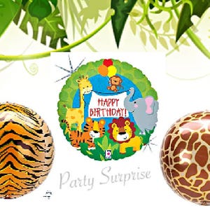 Safari Balloons Jungle Party Balloons Giraffe Tiger Orbz Mylar Safari Decor Zoo Animal Birthday Party Balloons Made in USA Kids Adults Party