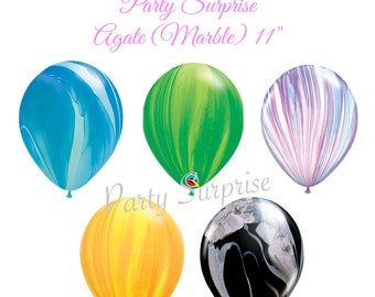 Agate Marble Balloons Blue Green Lavender Orange Black 11" Qualatex Latex Color Chart Green Marble Blue Lavender Marble Black Marble Orange