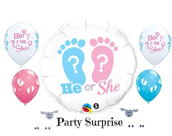 Footprint He or She Gender Reveal Balloons Boy or Girl Baby Footprint Balloons Gender Reveal Party balloons Boy? Girl?