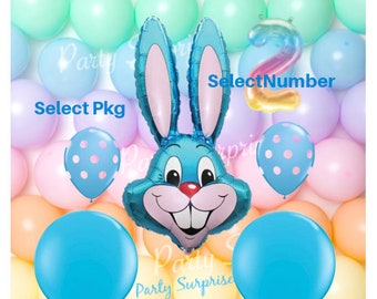 Blue Bunny Balloon Package Rainbow Number Balloon Easter Bunny Balloons Boy Birthday Balloon Package