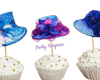 Southern Ladies Hats Topper Derby Party Hats Decor Cupcake Cake Toppers Banner Custom Hand Made Optional Silver Horse Charm Party Favor