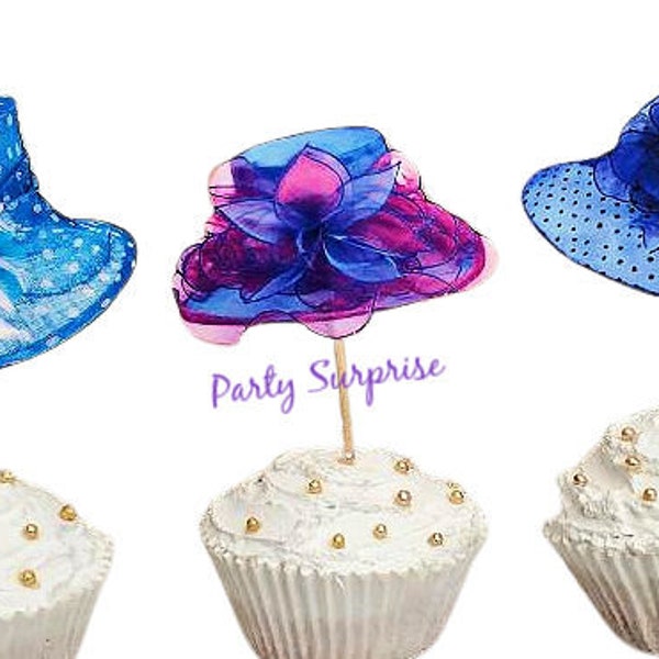 Southern Ladies Hats Topper Derby Party Hats Decor Cupcake Cake Toppers Banner Custom Hand Made Optional Silver Horse Charm Party Favor