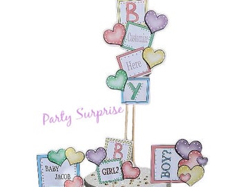 Baby Cupcake Toppers Baby Blocks Cake Personalize Custom Hand Made Baby Girl Boy Toppers Gender Reveal Baby Shower Cupcake Toppers