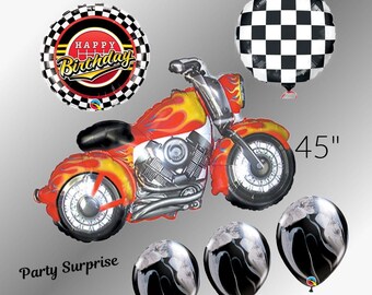 Motorcycle Balloon Pkg Flames 45 inches Mylar Foil Motorcycle Motocross balloons Made in USA Select Your Package