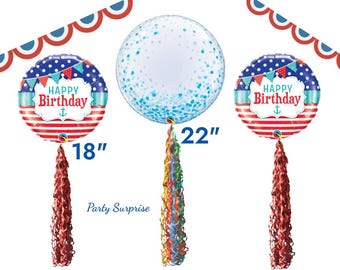 Nautical Happy Birthday Balloon Set, Bubble Balloon and Twirl Tail