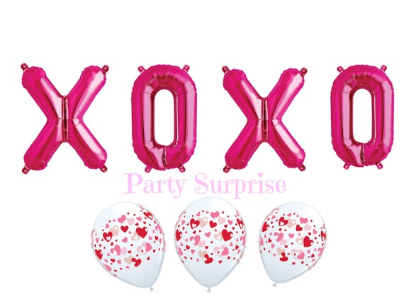 XOXO pink foil balloons air filled 16 inch, love wedding engagement bridal shower Valentines day, heart balloons latex Il_570xn