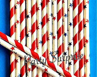 Red White Blue Straws, Stars & Stripes, Patriotic Party