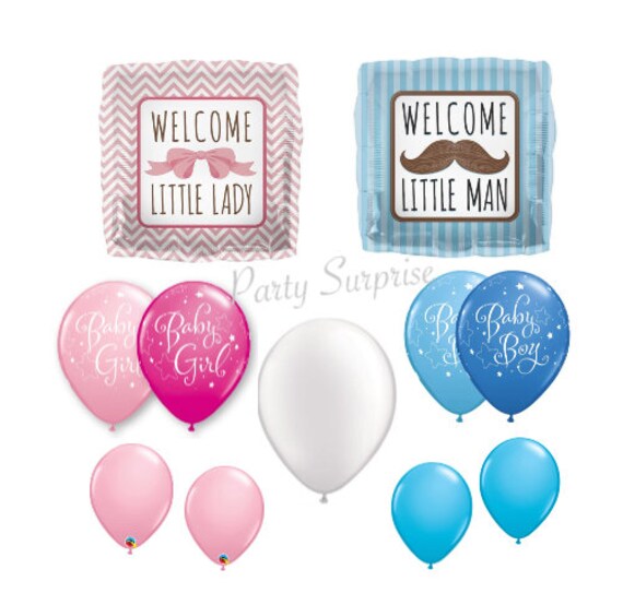 Gender Reveal Little Man Mustache Little Lady Bow Baby Shower Balloons Mylar Latex Footprint Balloons Pearl Latex Pink Blue White Select Pkg Il_570xn