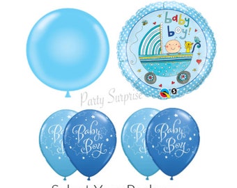 Baby Boy Shower Balloons Baby Carriage Mylar Foil Latex Select Your Pkg Made in USA Blue Boy Balloons New Baby Boy Bouquet