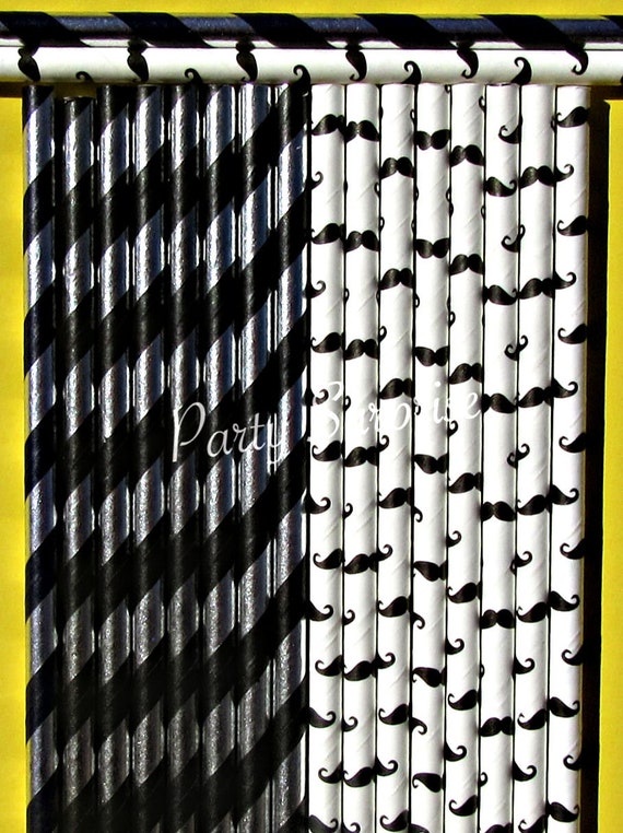 Mustache Straw Mix Silver Black or Gold Black Stripe Straws Bachelor Party Fathers Day Man Birthday Paper Straws Mustache Party Straws Il_570xn