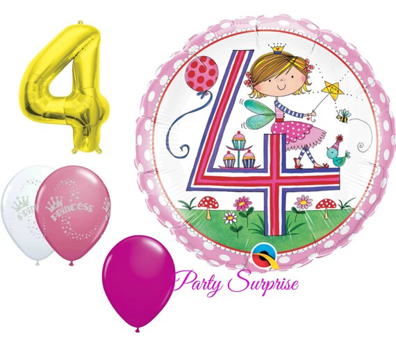 4th Birthday Balloons Girl Princess Birthday Party Balloons 4 Years Old Balloons Girl Fairy Princess Balloon Package Kids Birthday Balloons Il_570xn