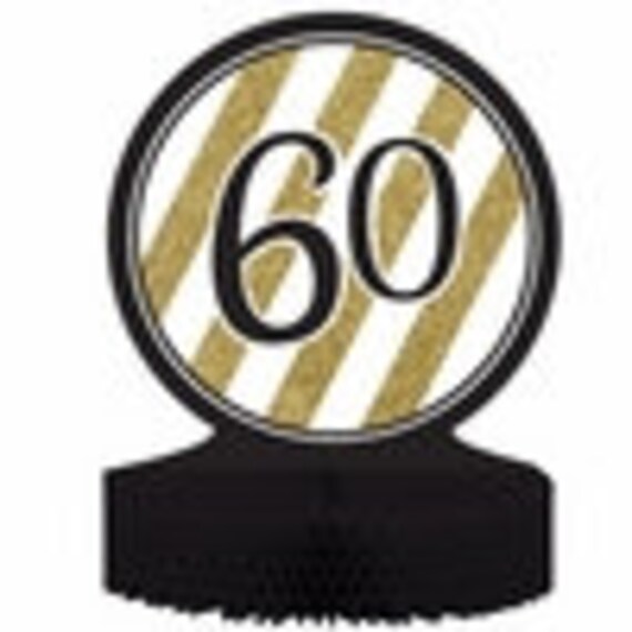 60th Centerpiece 60th Birthday 60th Anniversary Centerpiece Black and Gold Table Centerpiece Il_570xn
