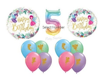 Fairy Birthday Balloons Fun Fairy Mylar and Latex Balloons Made in USA Number Balloon Girls Birthday Fairy Party Decor