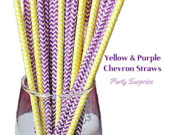 Purple and Yellow Chevron Paper Straws, Party Decor
