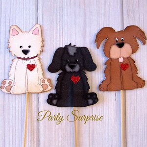 Dog Cupcake Toppers Dog Party Paw Print Party Puppy Party White Brown Gray Black Dog Decorations Dog Cake Topper Dog Cupcakes