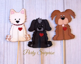 Dog Cupcake Toppers Dog Party Paw Print Party Puppy Party White Brown Gray Black Dog Decorations Dog Cake Topper Dog Cupcakes