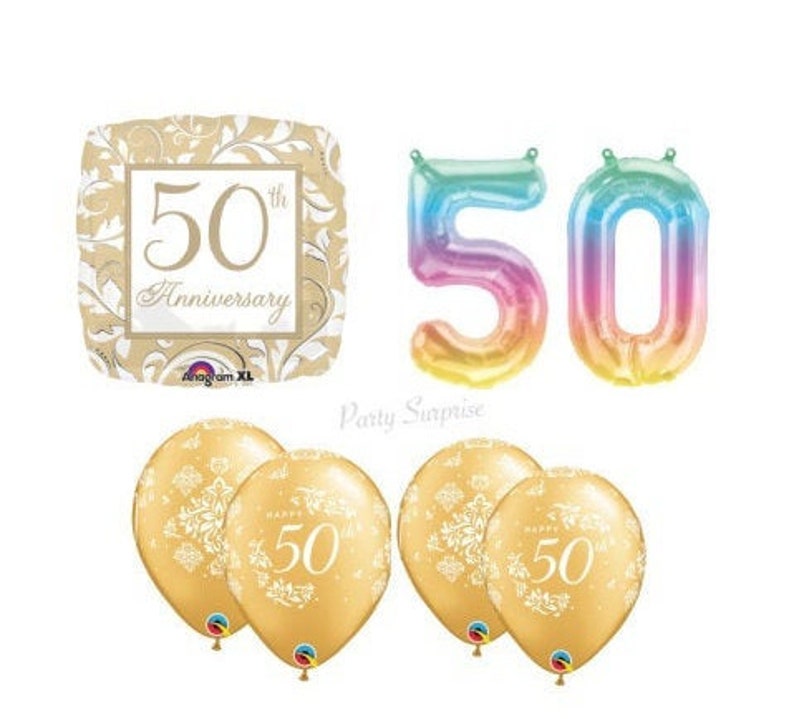 50th Anniversary Balloon Package Gold Balloons 50th Anniversary Gold or Jelli Numbers 5 0 Made in USA image 2