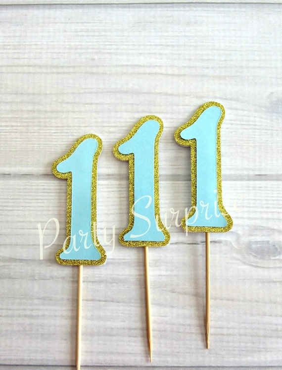 Boy 1st Birthday Cake and Cupcake Toppers Blue and Gold Glitter Number 1 Cake Topper 1 Cupcake Toppers Baby Boy 1st Birthday Decor Il_570xn