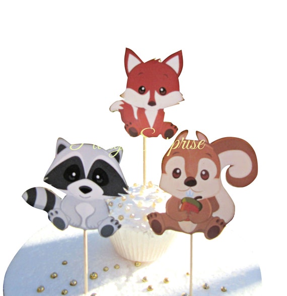 Woodland Animal Cupcake Toppers Squirrel Racoon Cake Toppers Centerpiece Baby Shower Birthday Rustic Woodland Party Animal Toppers Il_570xn