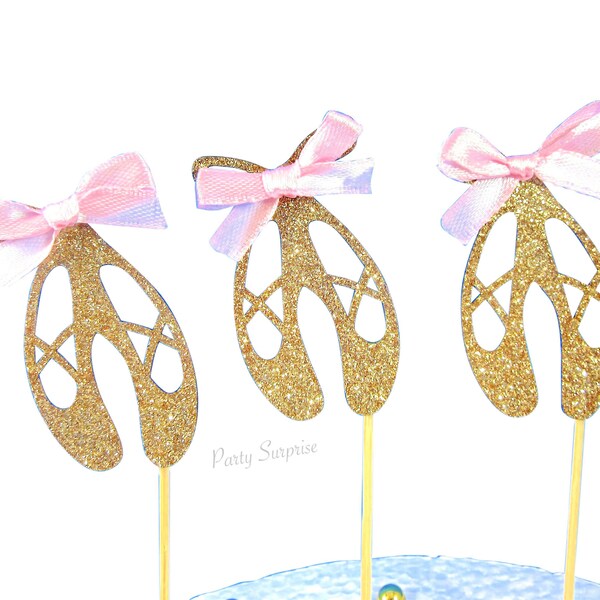 Ballet slippers cupcake toppers ballerina shoes gold glitter ballet slipper cupcake toppers Little Girl Ballet Cupcake Toppers