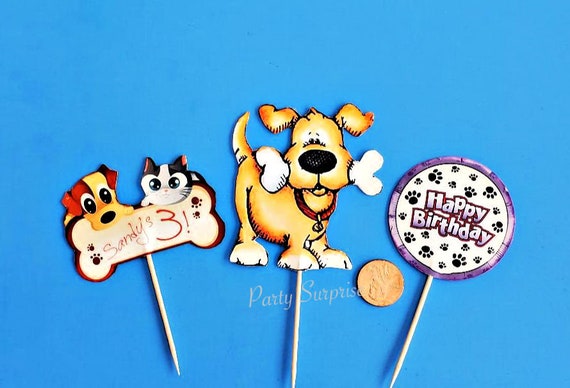 Dog Cupcake Toppers Custom Made for You Dot Bone Personalize Dog Puppy Birthday New Adoption Paw Print Cupcake Toppers Happy Birthday Il_570xn
