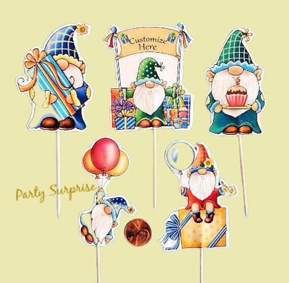 Birthday Gnomes Cupcake Toppers Cake Toppers Banners Custom Hand Made