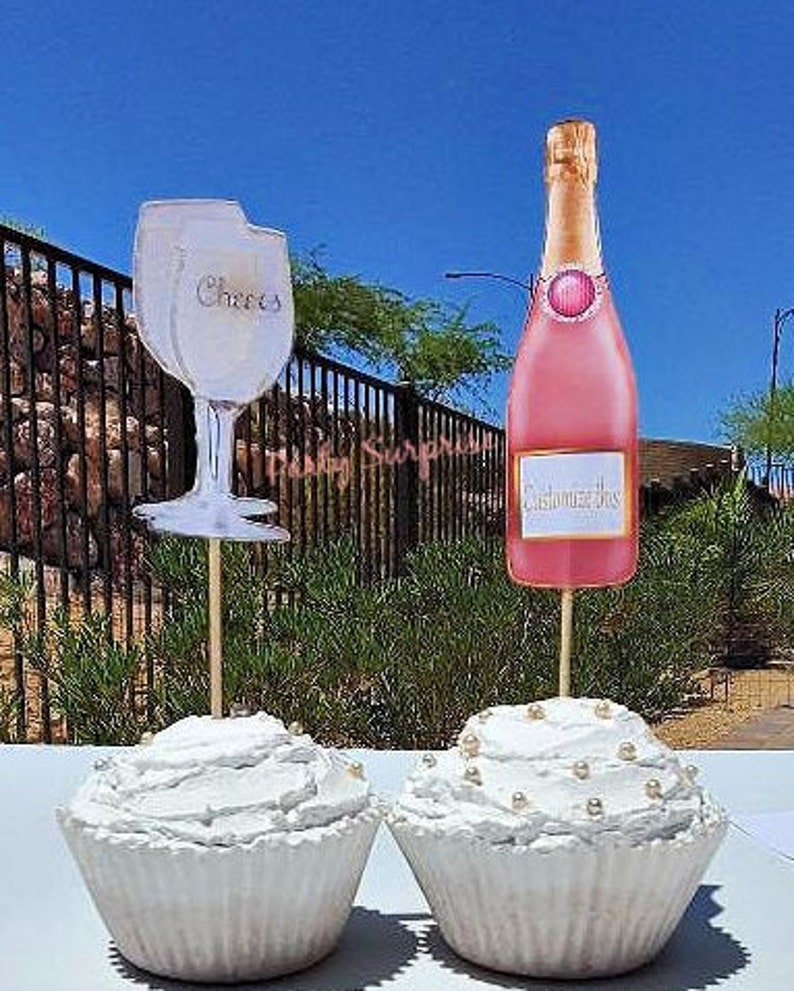 Champagne Bottle Cheers Glasses Cake Topper Cupcake Toppers Etsy