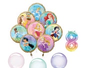 Princess Balloon Bouquet 8 Mylar Foils Girls Princess Party Disney Party Balloons Girl Birthday Number Balloon Party Made in USA Il_170x135