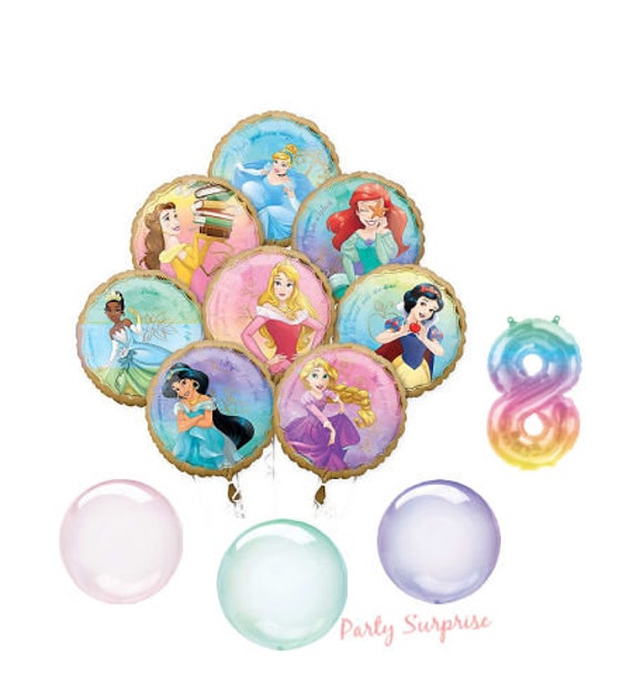 Princess Balloon Bouquet 8 Mylar Foils Girls Princess Party Disney Party Balloons Girl Birthday Number Balloon Party Made in USA Il_570xn