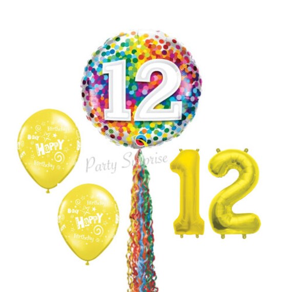 12th Birthday Balloon Package Mylar Foil Latex Balloon Tail Twirlz Primary Colors 12th Birthday Party Boy Girl Birthday Made in USA Il_570xn