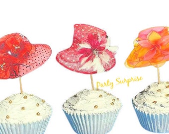 Ladies Hat Cupcake Toppers Derby Hats Southern Hats Derby Party Toppers Custom HandMade Bridal Shower Optional Horse Party Favor Charm