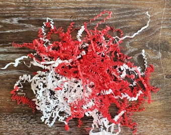 Crinkle Paper Shred Confetti Red and White, Shred for gift baskets, bags, boxes, Christmas confetti for gift wrap, Patriotic Red White Shred