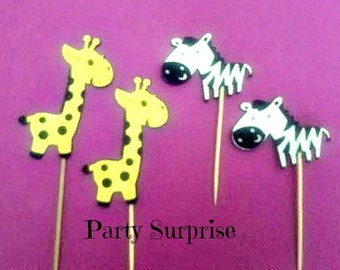 12 Giraffe Zebra Cupcake Toppers Safari Jungle Baby Shower 1sst Birthday Animal Cupcake Toppers Sale