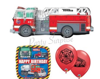 Fire Engine Balloons Fire truck Birthday Party Balloons Firefighter Tonka First Responder Fire Engine Kids Fire Engine Party Balloons