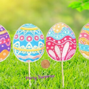 Easter Egg Cupcake/Cake Toppers, Banners Custom Hand Made in the USA!  Easter party decoration, matching Bunny toppers and balloons!