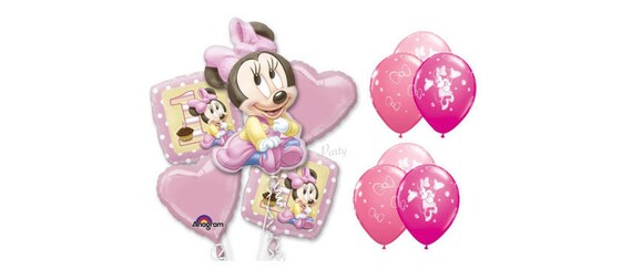 1st Birthday Minnie Mouse Balloon Bouquet Mylar Foil and Latex Pkg 5 Mylar Bouquet Girl 1st Birthday Balloons Made in USA Minnie Mouse Party Il_570xn