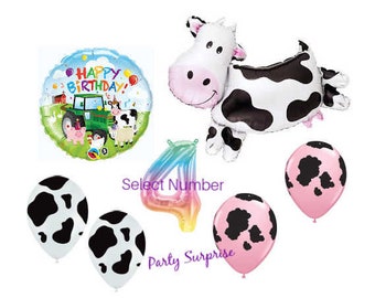 Pink Cow Balloon Package Jumbo Cow Farm Party Balloons Girl Birthday Number Balloon Pink Cow, B&W Cow Print Balloons Made in USA