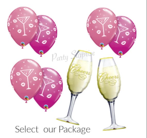Cheers Cocktail Glasses Balloons Mylar Foil Latex Select Pkg Champagne Glasses Balloons Cocktail Pink Balloons Made in USA Bridal Shower Il_570xn