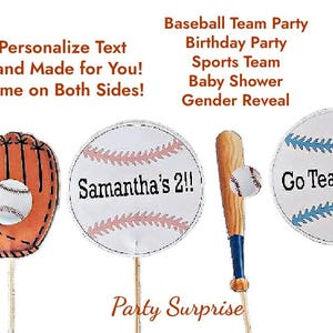 Baseball Cupcake/Cake Toppers/Banners, Baby Girl Baby Boy Shower, Birthday Sports Party Hand Made Gender Reveal Birthday Personalize text