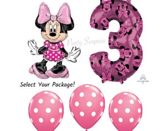 Minnie Mouse 3rd Birthday Balloon Package Jumbo Number 3 Minnie Mylar Foil Select Your Pkg Made in USA Girl 3rd Birthday Party Balloons
