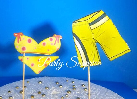 Bikinis and Boardshorts Cupcake Toppers Pool Party Gender Reveal Teen Summer Birthday Nautical Cupcake Toppers Decorations Il_570xn