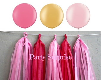 Tassel Garland Light Pink and Hot Pink Girl Party Baby Shower Wedding Bridal Shower Sweet Sixteen Bat Mitzvah Balloon Tail