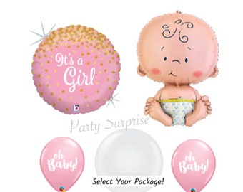 Girl Baby Shower Balloons Jumbo Large Baby Shape Mylar Foil Gender Reveal It's a Girl, Oh Baby Pink and White Balloons Baby Girl Balloons