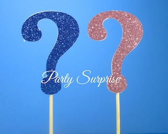 Gender Reveal Question Mark Cupcake Toppers Pink and Blue Glitter Question Marks Baby Shower Gender Reveal Party Decoration