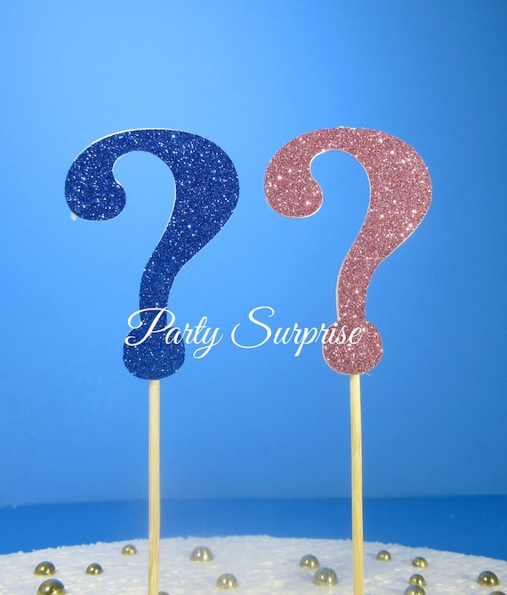 Gender Reveal Question Mark Cupcake Toppers Pink and Blue Glitter Question Marks Baby Shower Gender Reveal Party Decoration Il_570xn