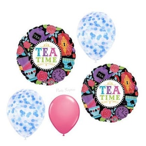 Alice Tea Time Mad Hatter Balloon Blue Confetti Clear Balloons Girls Party Wonderland Tea party Fairytale Party Made in USA image 1