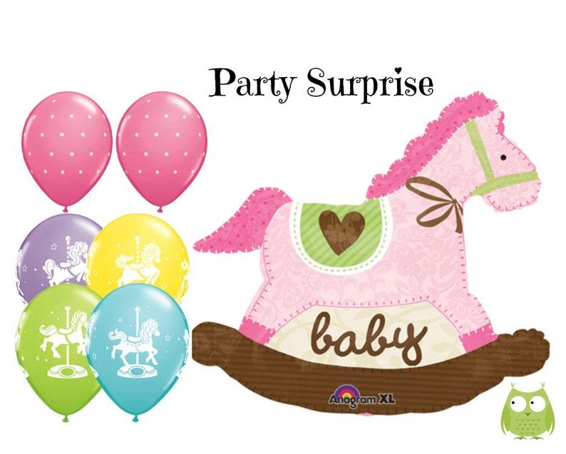 Baby Girl Rocking Horse Balloons Baby Girl Shower Decoration Balloons Pink Pastel Balloons New Baby Girl Horse Theme Balloons