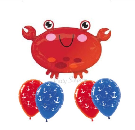 Crab Balloon Pkg Anchor Balloons Under the Sea Party Birthday Nautical Beach Pool Sailing Balloons Made in USA Red Crab, Blue Red Anchors Il_570xn